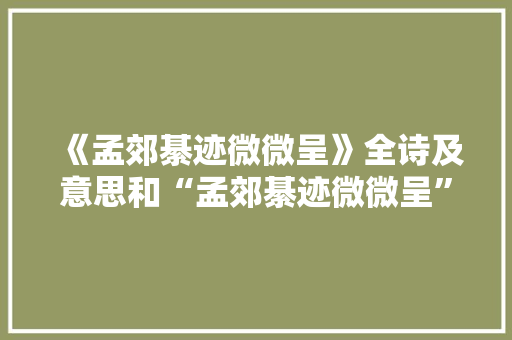 《孟郊綦迹微微呈》全诗及意思和“孟郊綦迹微微呈”的拼音注释 诗词鉴赏