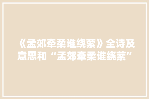 《孟郊牵柔谁绕萦》全诗及意思和“孟郊牵柔谁绕萦”的拼音注释 诗词鉴赏