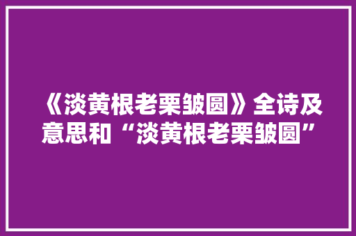 《淡黄根老栗皱圆》全诗及意思和“淡黄根老栗皱圆”的拼音注释