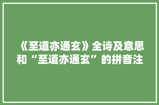《至道亦通玄》全诗及意思和“至道亦通玄”的拼音注释