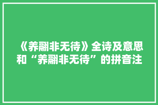 《养翮非无待》全诗及意思和“养翮非无待”的拼音注释 诗词鉴赏