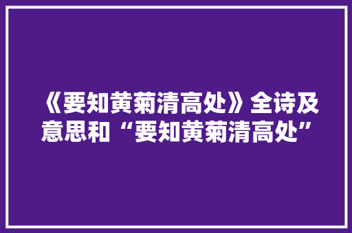 《要知黄菊清高处》全诗及意思和“要知黄菊清高处”的拼音注释