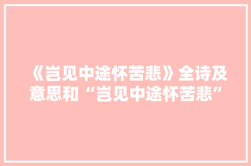 《岂见中途怀苦悲》全诗及意思和“岂见中途怀苦悲”的拼音注释 诗词鉴赏
