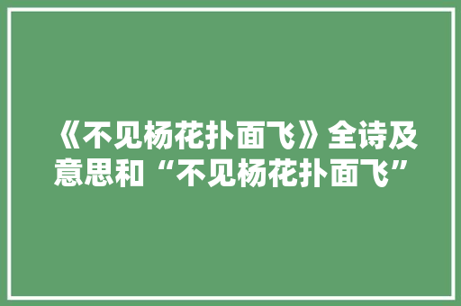《不见杨花扑面飞》全诗及意思和“不见杨花扑面飞”的拼音注释