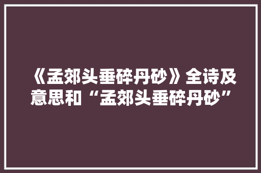《孟郊头垂碎丹砂》全诗及意思和“孟郊头垂碎丹砂”的拼音注释 诗词鉴赏