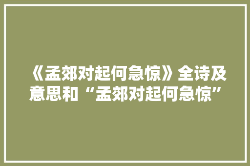 《孟郊对起何急惊》全诗及意思和“孟郊对起何急惊”的拼音注释 诗词鉴赏