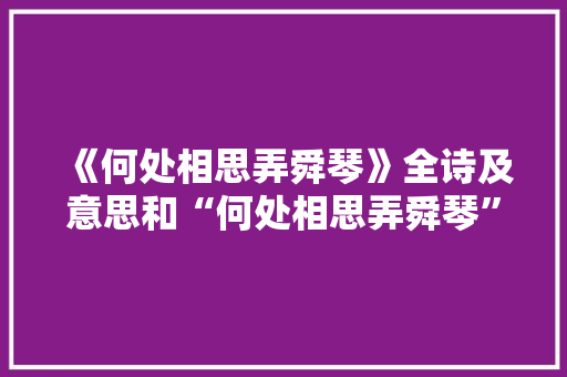 《何处相思弄舜琴》全诗及意思和“何处相思弄舜琴”的拼音注释 诗词鉴赏