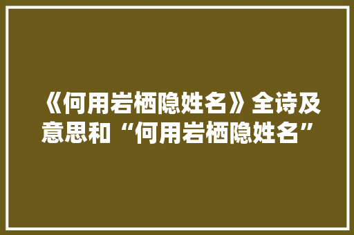 《何用岩栖隐姓名》全诗及意思和“何用岩栖隐姓名”的拼音注释