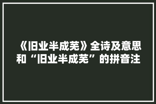 《旧业半成芜》全诗及意思和“旧业半成芜”的拼音注释