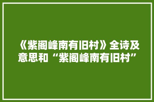 《紫阁峰南有旧村》全诗及意思和“紫阁峰南有旧村”的拼音注释