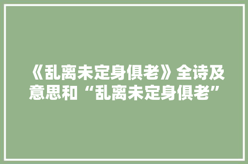 《乱离未定身俱老》全诗及意思和“乱离未定身俱老”的拼音注释