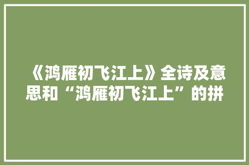《鸿雁初飞江上》全诗及意思和“鸿雁初飞江上”的拼音注释