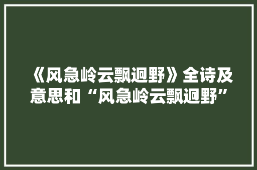 《风急岭云飘迥野》全诗及意思和“风急岭云飘迥野”的拼音注释 诗词鉴赏