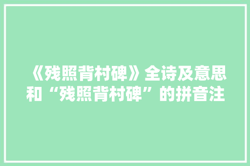 《残照背村碑》全诗及意思和“残照背村碑”的拼音注释