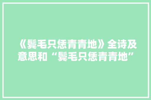 《鬓毛只恁青青地》全诗及意思和“鬓毛只恁青青地”的拼音注释