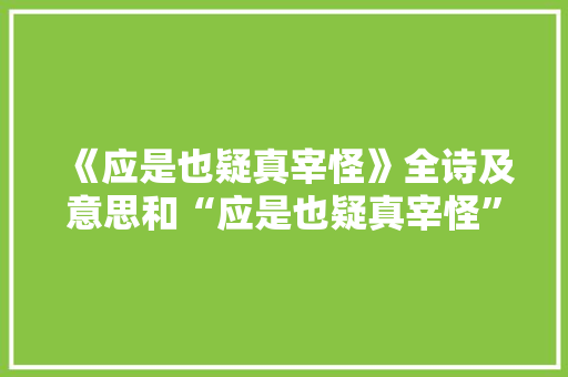 《应是也疑真宰怪》全诗及意思和“应是也疑真宰怪”的拼音注释 诗词鉴赏