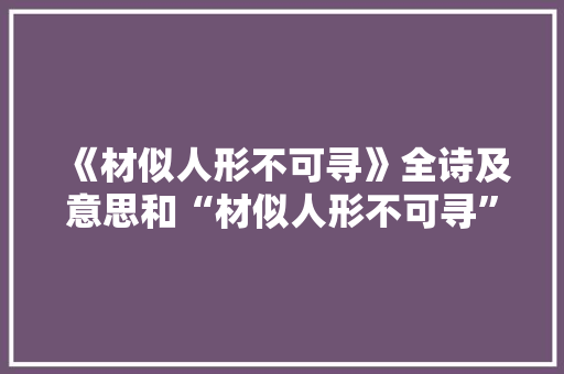 《材似人形不可寻》全诗及意思和“材似人形不可寻”的拼音注释
