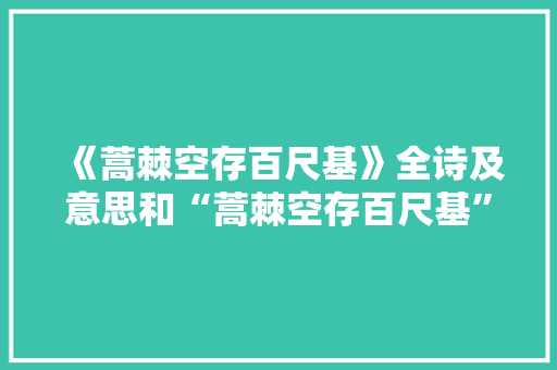 《蒿棘空存百尺基》全诗及意思和“蒿棘空存百尺基”的拼音注释 诗词鉴赏