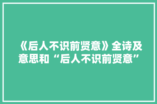 《后人不识前贤意》全诗及意思和“后人不识前贤意”的拼音注释