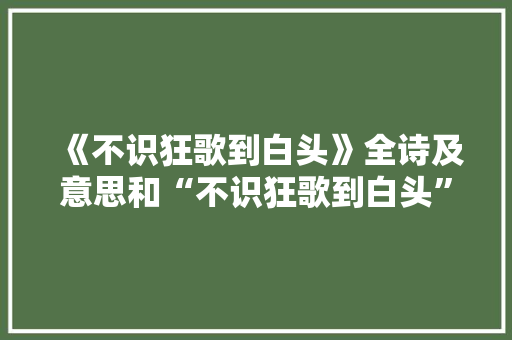 《不识狂歌到白头》全诗及意思和“不识狂歌到白头”的拼音注释