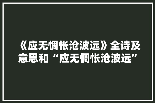 《应无惆怅沧波远》全诗及意思和“应无惆怅沧波远”的拼音注释 诗词鉴赏