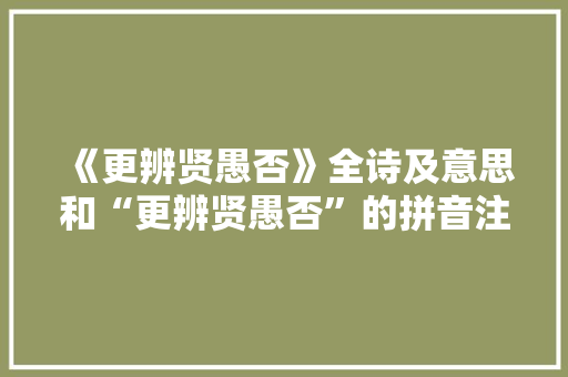 《更辨贤愚否》全诗及意思和“更辨贤愚否”的拼音注释