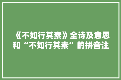 《不如行其素》全诗及意思和“不如行其素”的拼音注释