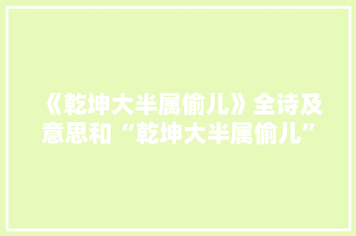 《乾坤大半属偷儿》全诗及意思和“乾坤大半属偷儿”的拼音注释