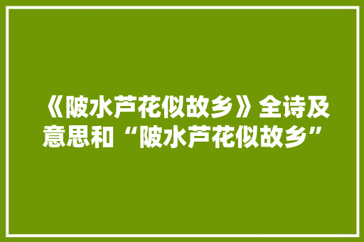 《陂水芦花似故乡》全诗及意思和“陂水芦花似故乡”的拼音注释
