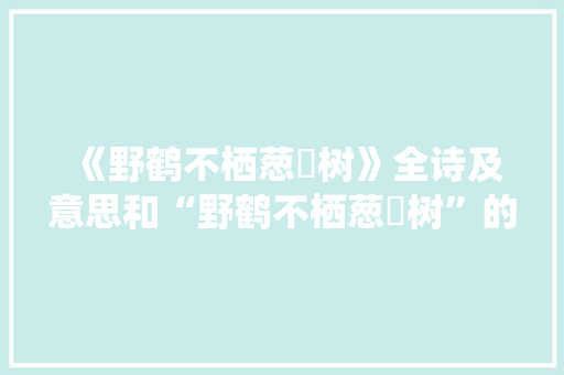 《野鹤不栖葱蒨树》全诗及意思和“野鹤不栖葱蒨树”的拼音注释