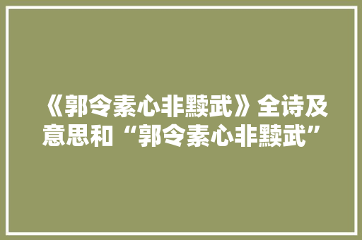 《郭令素心非黩武》全诗及意思和“郭令素心非黩武”的拼音注释