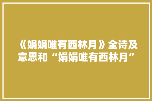 《娟娟唯有西林月》全诗及意思和“娟娟唯有西林月”的拼音注释