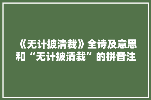 《无计披清裁》全诗及意思和“无计披清裁”的拼音注释 诗词鉴赏