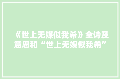 《世上无媒似我希》全诗及意思和“世上无媒似我希”的拼音注释