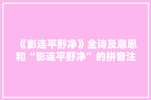 《影连平野净》全诗及意思和“影连平野净”的拼音注释