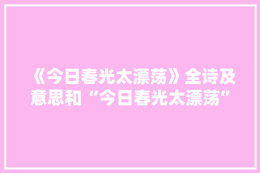 《今日春光太漂荡》全诗及意思和“今日春光太漂荡”的拼音注释