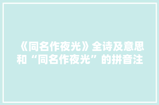 《同名作夜光》全诗及意思和“同名作夜光”的拼音注释 诗词鉴赏