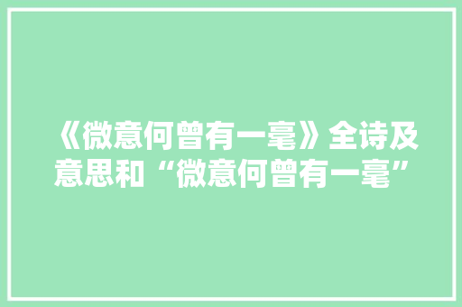 《微意何曾有一毫》全诗及意思和“微意何曾有一毫”的拼音注释