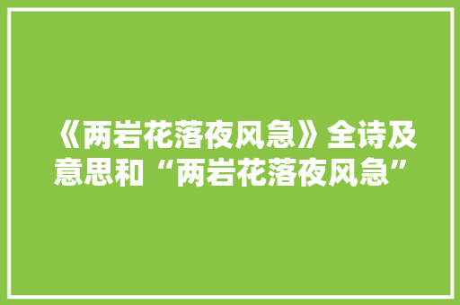《两岩花落夜风急》全诗及意思和“两岩花落夜风急”的拼音注释