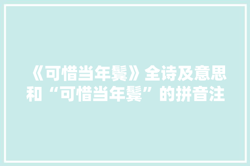 《可惜当年鬓》全诗及意思和“可惜当年鬓”的拼音注释 诗词鉴赏