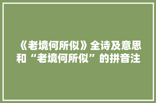 《老境何所似》全诗及意思和“老境何所似”的拼音注释