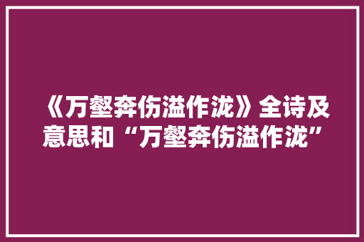 《万壑奔伤溢作泷》全诗及意思和“万壑奔伤溢作泷”的拼音注释