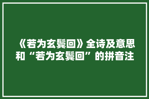 《若为玄鬓回》全诗及意思和“若为玄鬓回”的拼音注释 诗词鉴赏