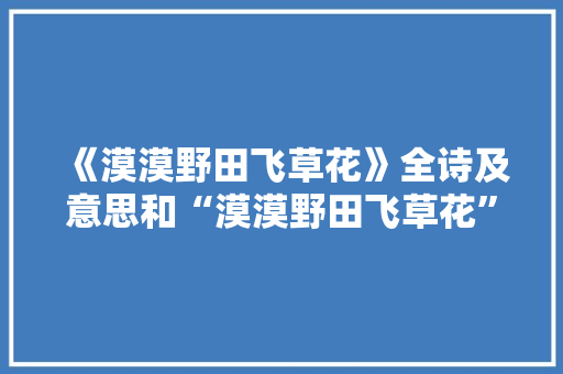 《漠漠野田飞草花》全诗及意思和“漠漠野田飞草花”的拼音注释