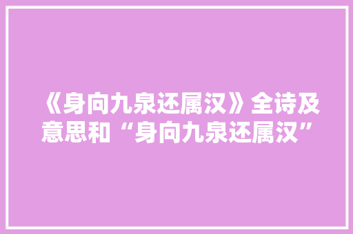 《身向九泉还属汉》全诗及意思和“身向九泉还属汉”的拼音注释
