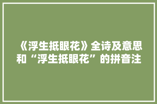 《浮生抵眼花》全诗及意思和“浮生抵眼花”的拼音注释 诗词鉴赏