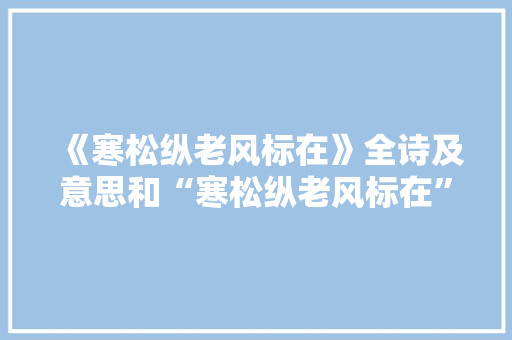 《寒松纵老风标在》全诗及意思和“寒松纵老风标在”的拼音注释 诗词鉴赏