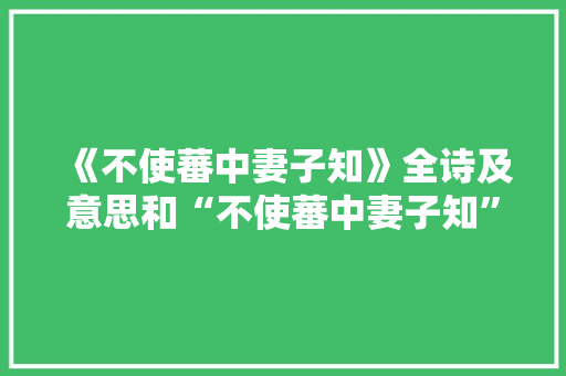 《不使蕃中妻子知》全诗及意思和“不使蕃中妻子知”的拼音注释 诗词鉴赏