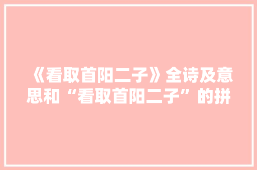 《看取首阳二子》全诗及意思和“看取首阳二子”的拼音注释