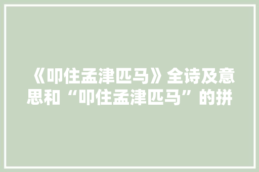 《叩住孟津匹马》全诗及意思和“叩住孟津匹马”的拼音注释